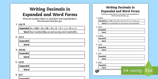 Decimals in Word Form Worksheets Activity | Twinkl USA