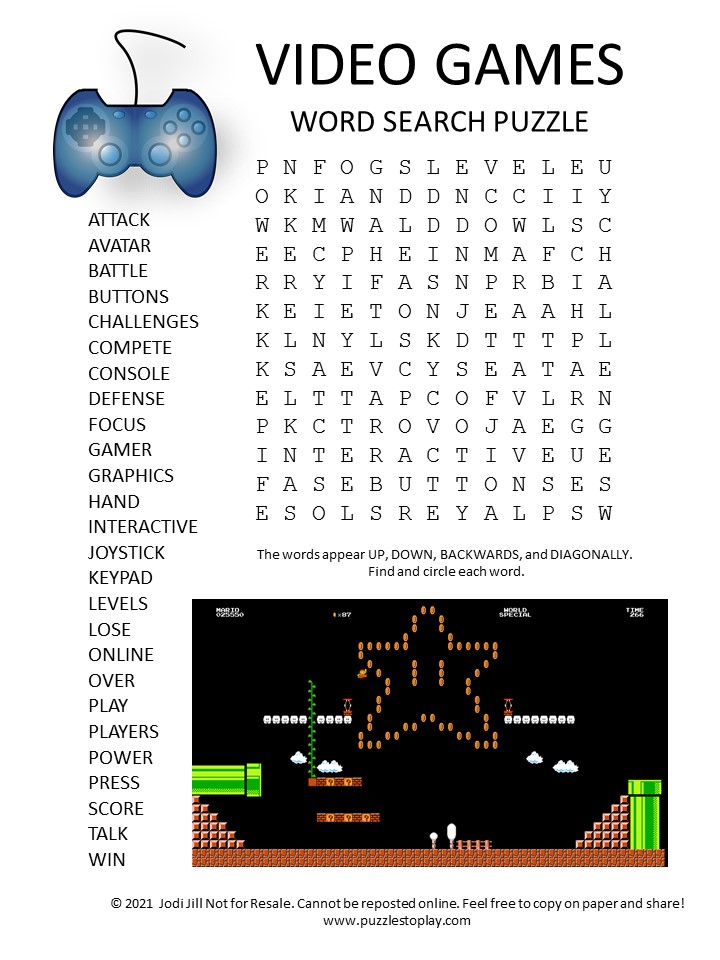 Video Games Word Search Puzzle - Puzzles to Play