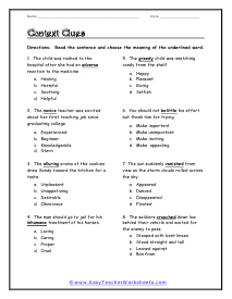 Context Clues Worksheets