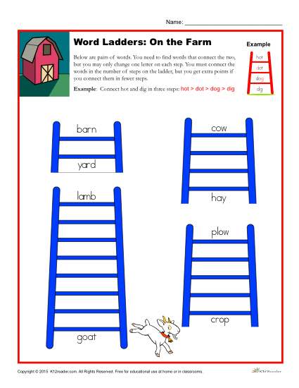 word ladder worksheet for fourth grade