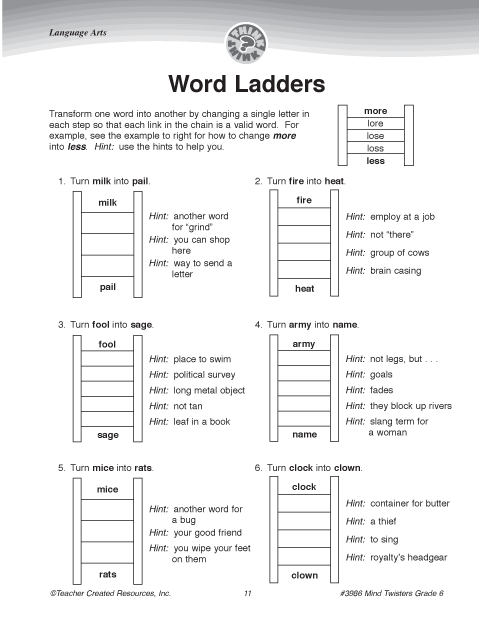 word ladder worksheet