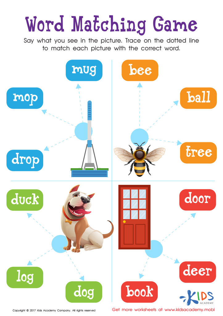 Word Matching Game Worksheet: Free Printable for Kids
