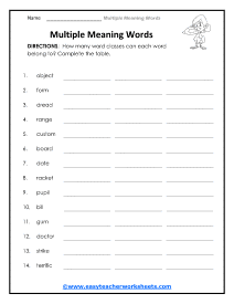 Words That Have Multiple Meanings Worksheets