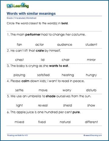 Words and their meanings | Worsheets library