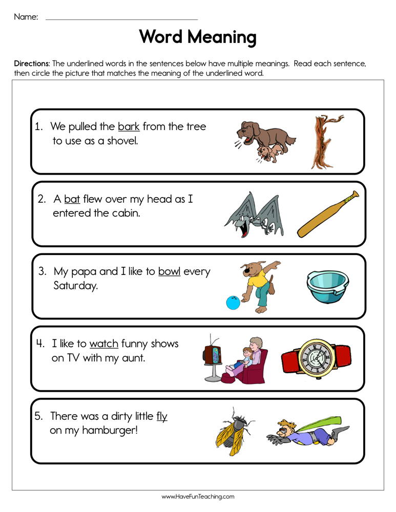Word Meaning Worksheet  