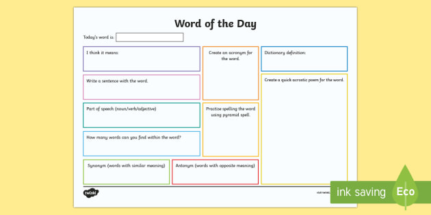 word of the week worksheet