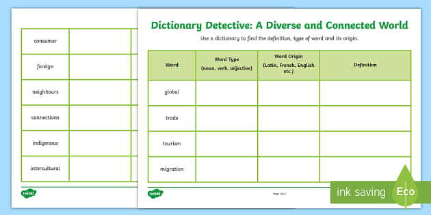 A Diverse and Connected World - Word Origins and Meanings Worksheet /