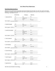 Unit HCA 1301 - Unit I Word Parts Worksheet Word Parts Assignment ...