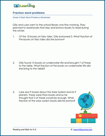 word problem fractions worksheet