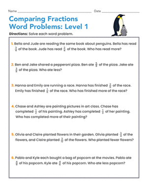 Comparing Fractions Word Problems: Level 1 | Interactive Worksheet ...