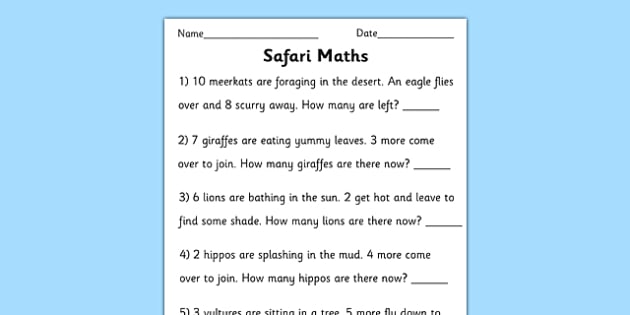 word problem maths worksheet