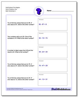 Pre-Algebra Word Problems: Add and Subtract Pre-Algebra
