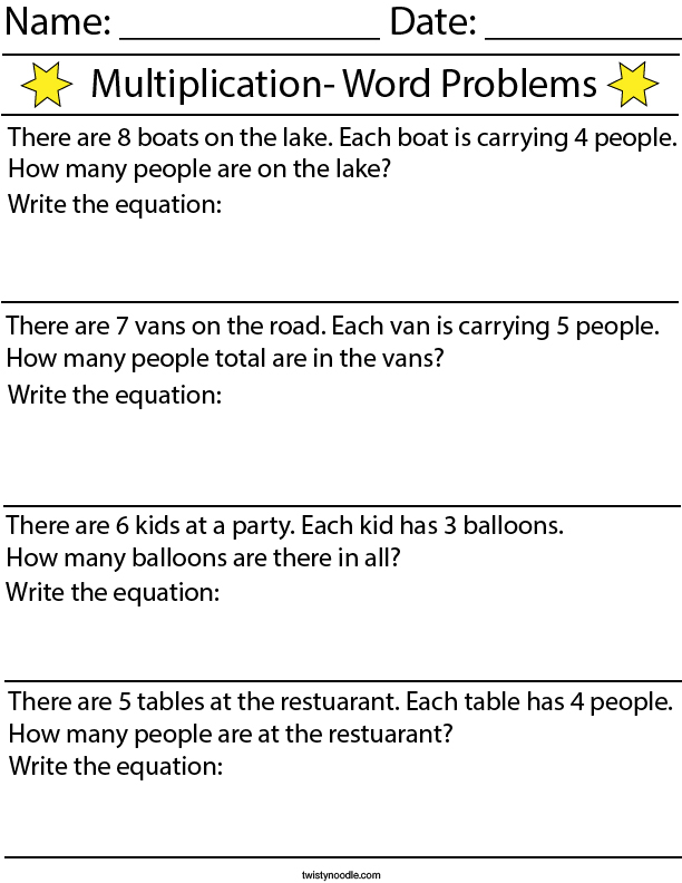 Multiplication Word Problems Math Worksheet - Twisty Noodle