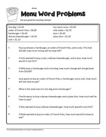 word problem worksheet 4th grade