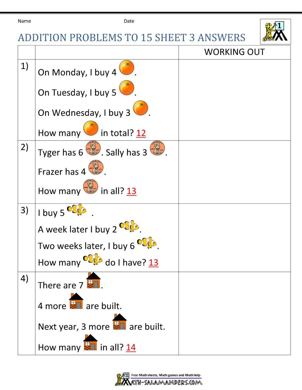 1st Grade Addition Word Problems