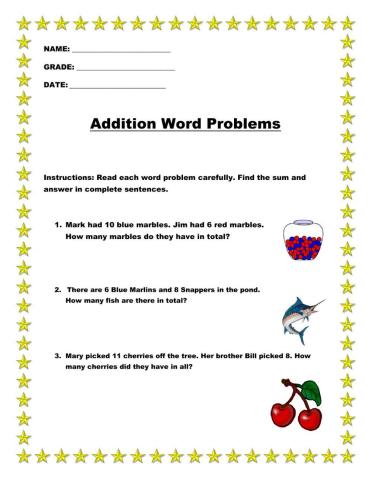 Grade 2 word problems worksheet  