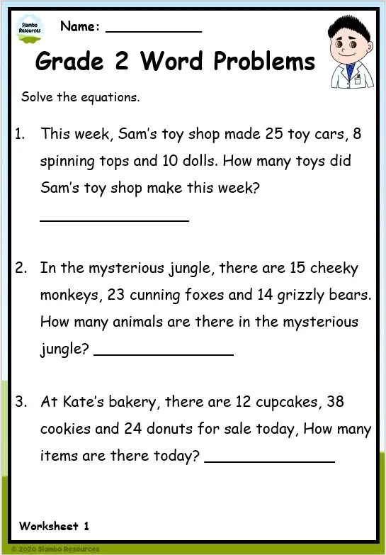 Grade 2 Word Problems | Free Printables | English Worksheets