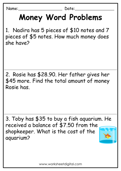 Word problems - Worksheet Digital