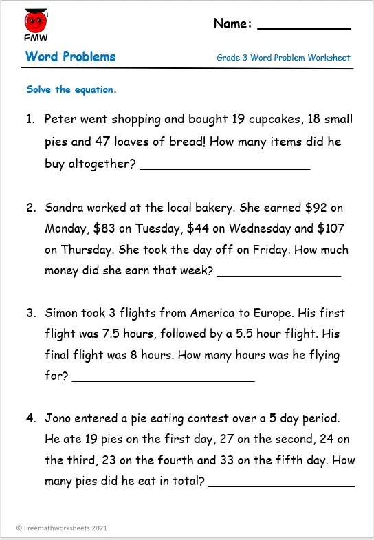 Grade 3 Word Problem Worksheets | Free Worksheets | Printables