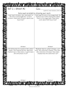 Scaffolded Word Problem Worksheets for 2nd Grade (2.OA.1) by ...