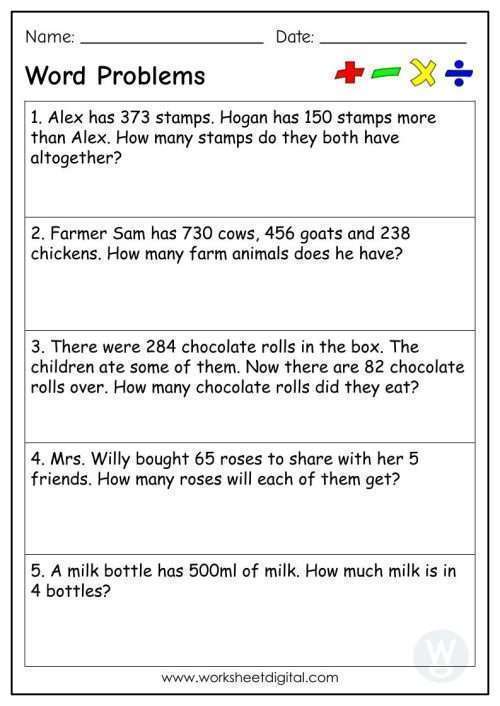 word problems 3rd grade worksheet