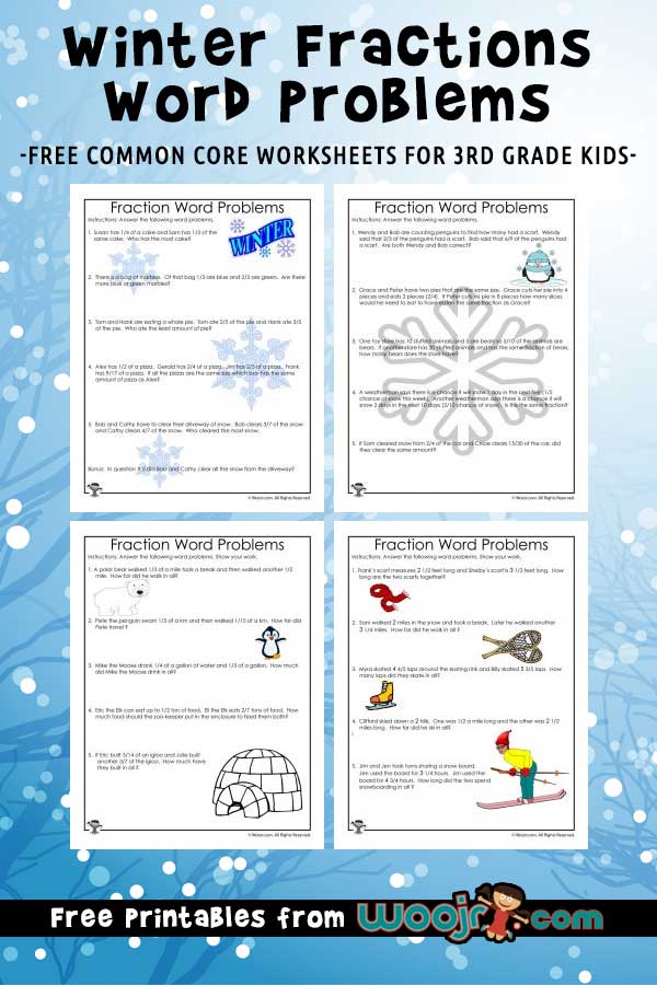Winter Fractions Word Problems Worksheets for 3rd Grade | Woo! Jr ...