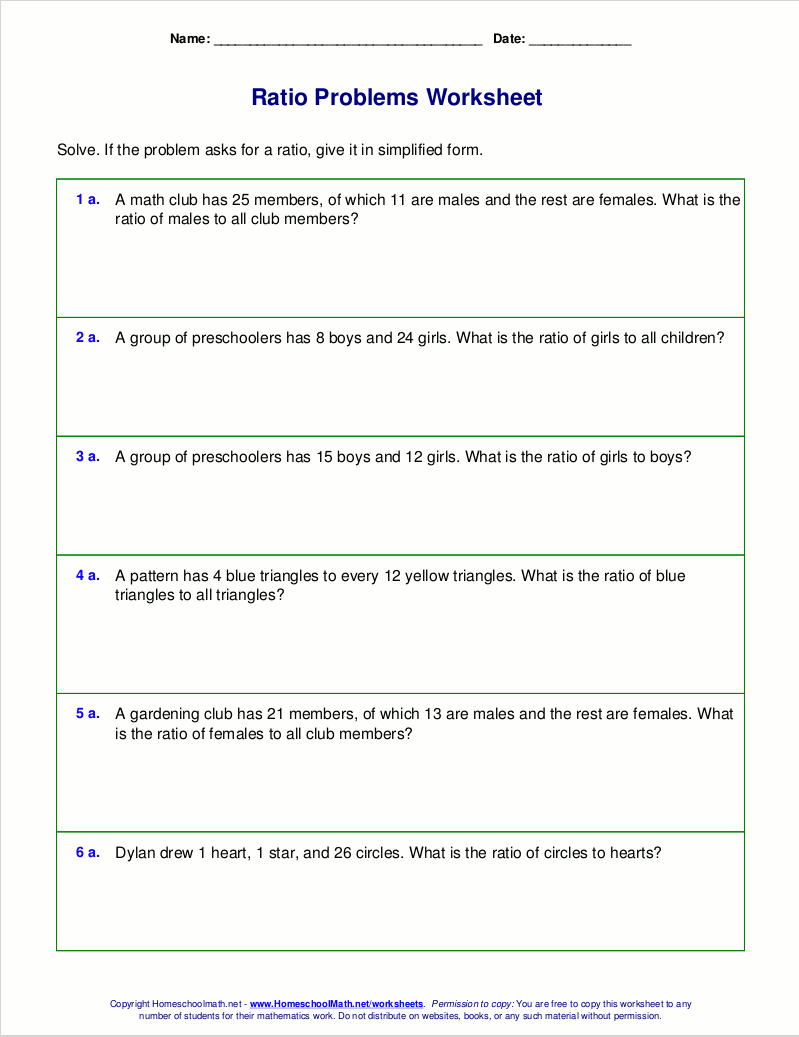 Free worksheets for ratio word problems
