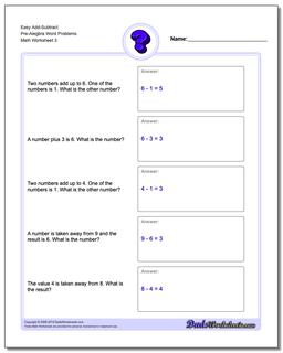 Pre-Algebra Word Problems: Add and Subtract Pre-Algebra