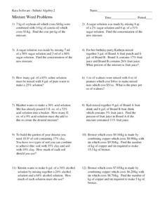 Mixture Word Problems Worksheet for 9th - 10th Grade | Lesson Planet