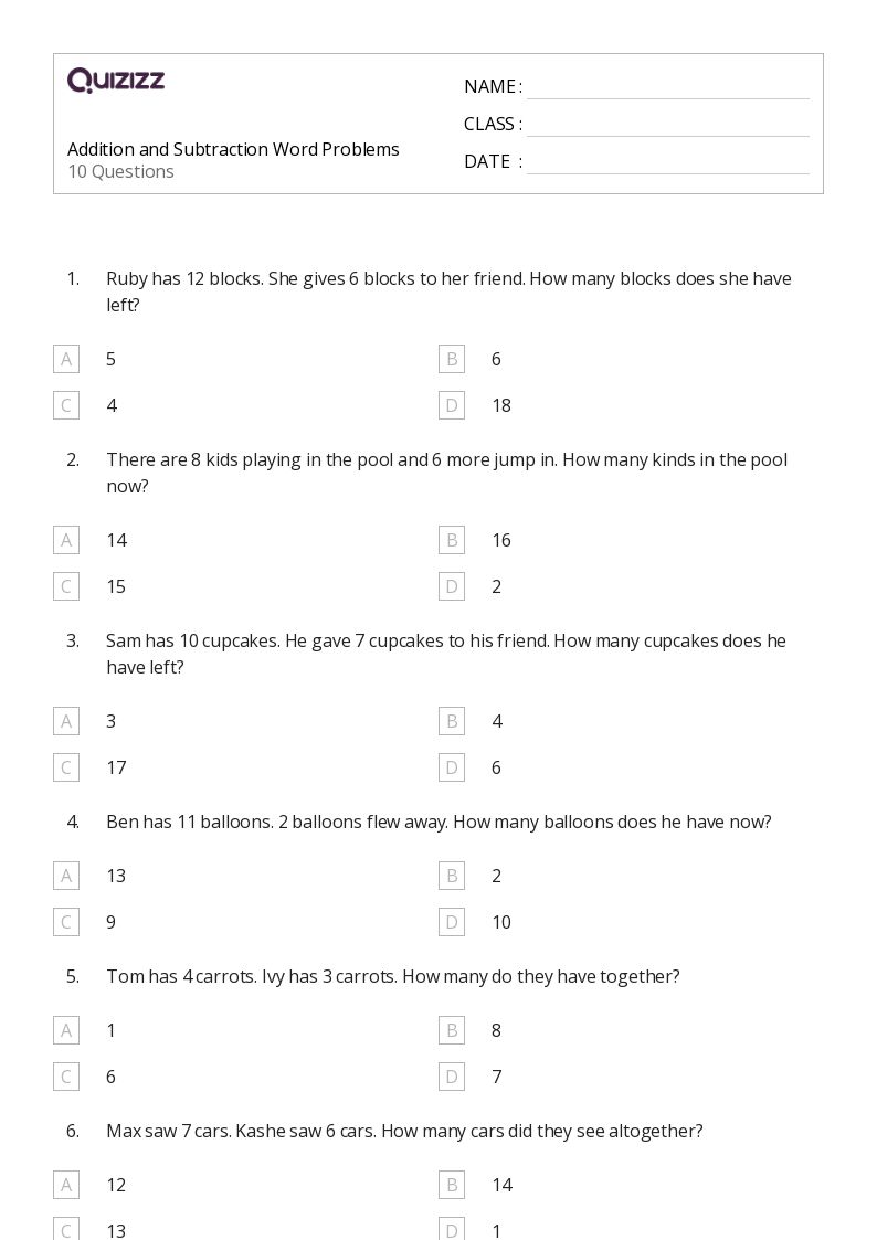 50+ Subtraction Word Problems worksheets for 2nd Grade on Quizizz ...