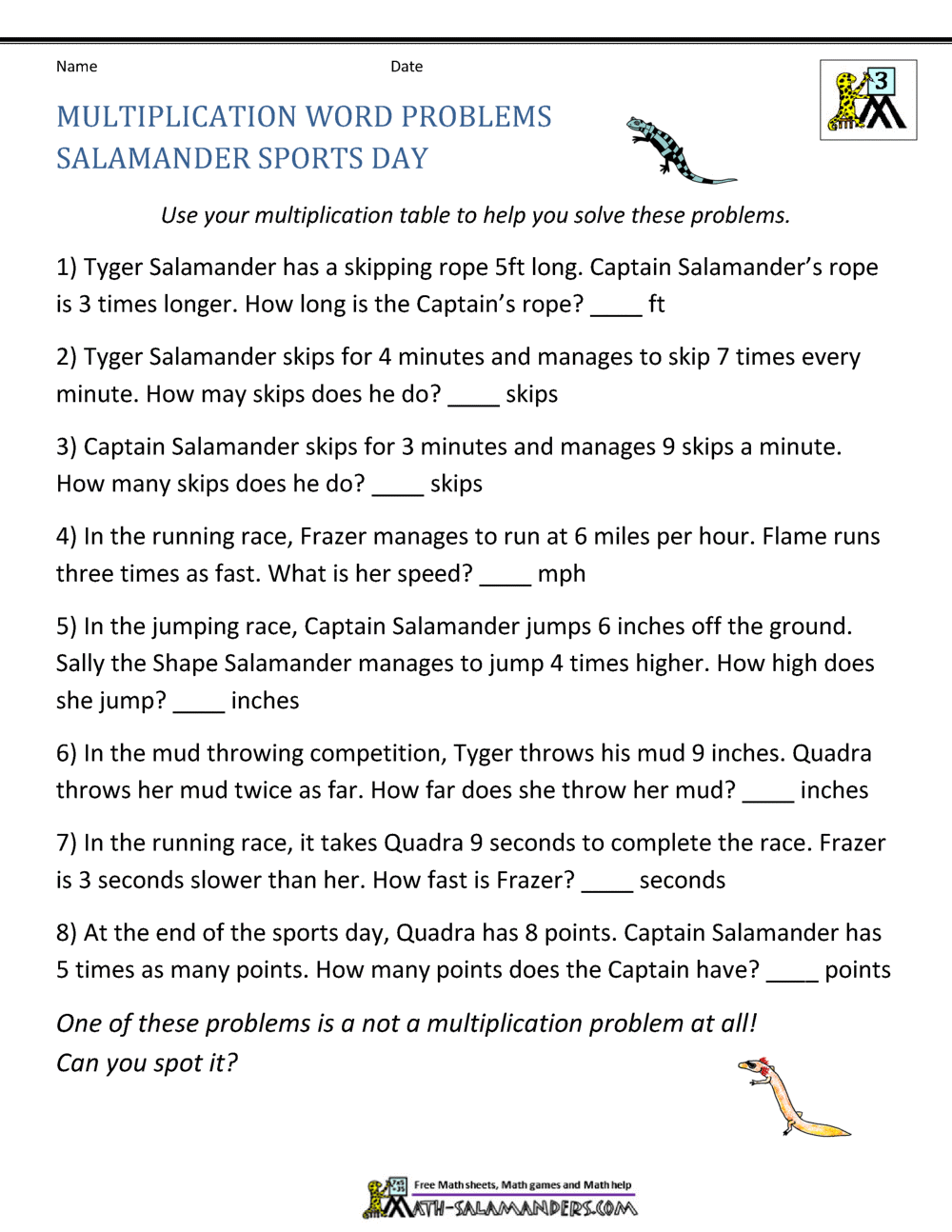 word problems for 3rd grade worksheet