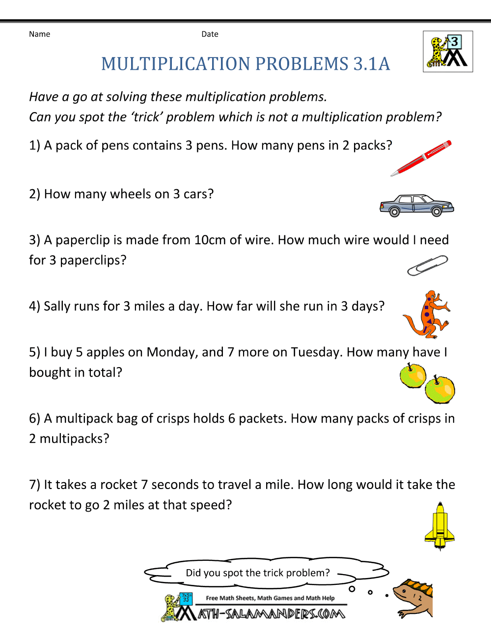 word problems for 3rd graders worksheet