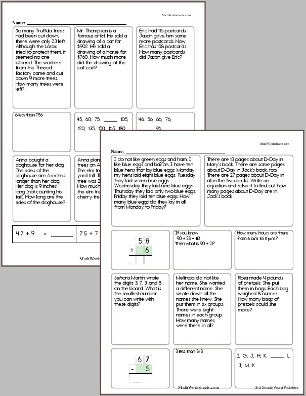 Word Problem Worksheets for 3rd Graders - Free with No Login ...