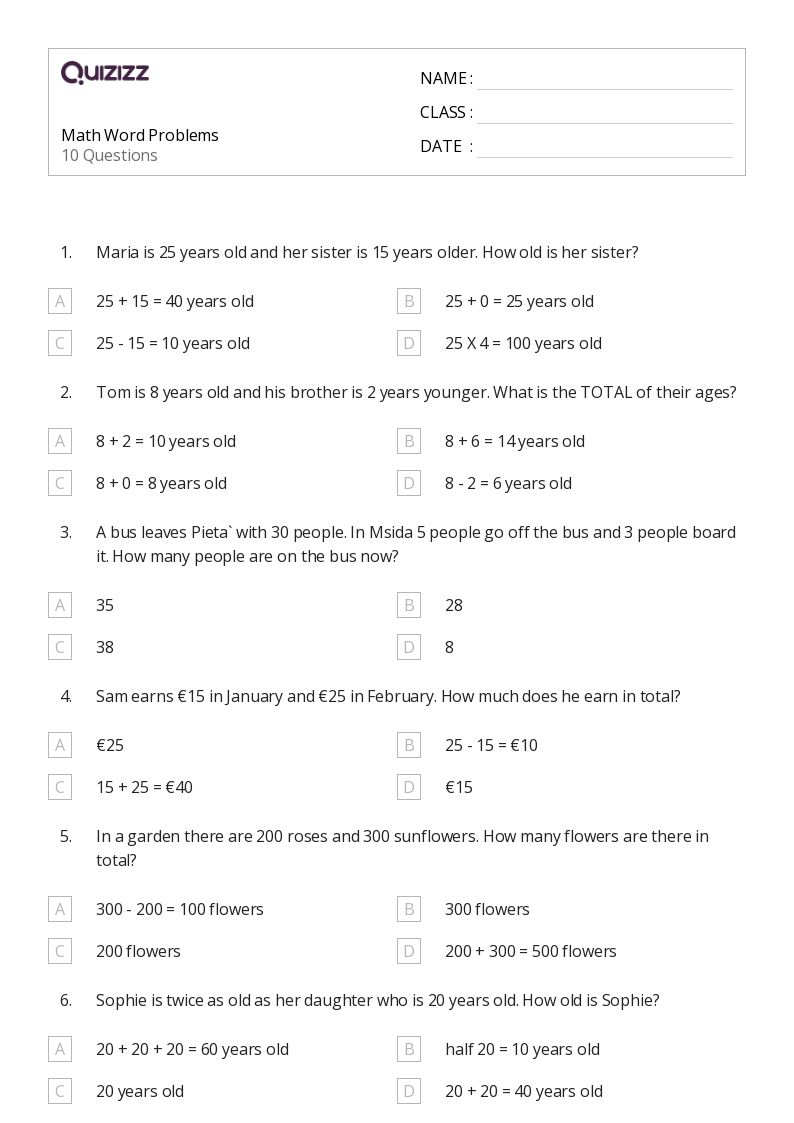 50+ Math Word Problems worksheets for 6th Class on Quizizz | Free ...