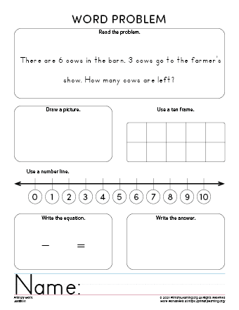 word problems for kindergarten worksheet