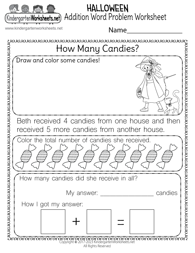 word problems for kindergarten worksheet