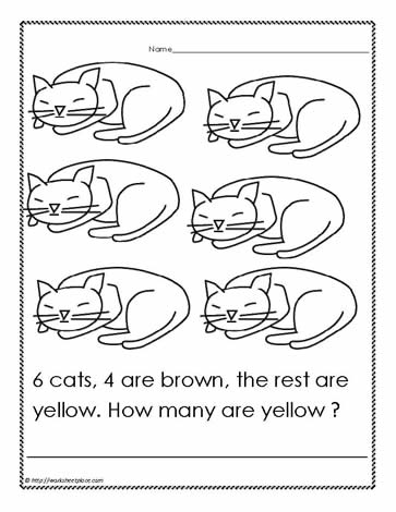 Kindergarten Word Problem to 6 Worksheets