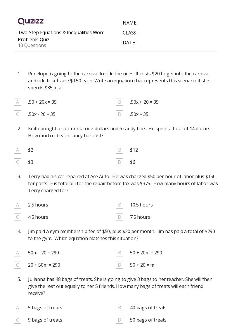 50+ Two-Step Word Problems worksheets for 8th Grade on Quizizz ...
