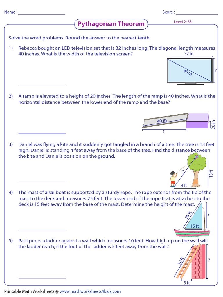 Pythagorean Theorem: Score: Name | Download Free PDF | Foot (Unit ...