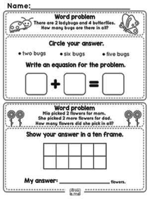 Spring Word Problems Addition to 10 Worksheets - Kindergarten and ...