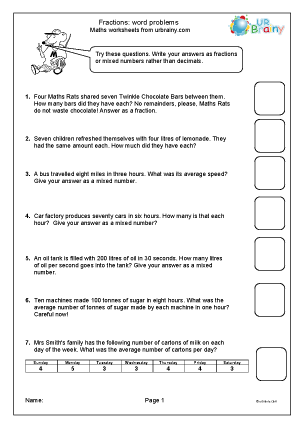 word problems with fractions worksheet