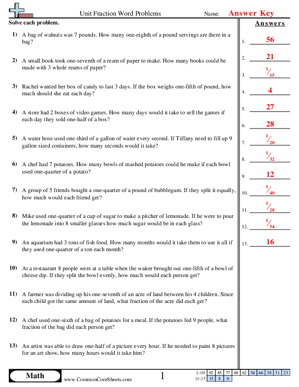 word problems with fractions worksheet