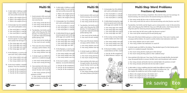 word problems with fractions worksheet