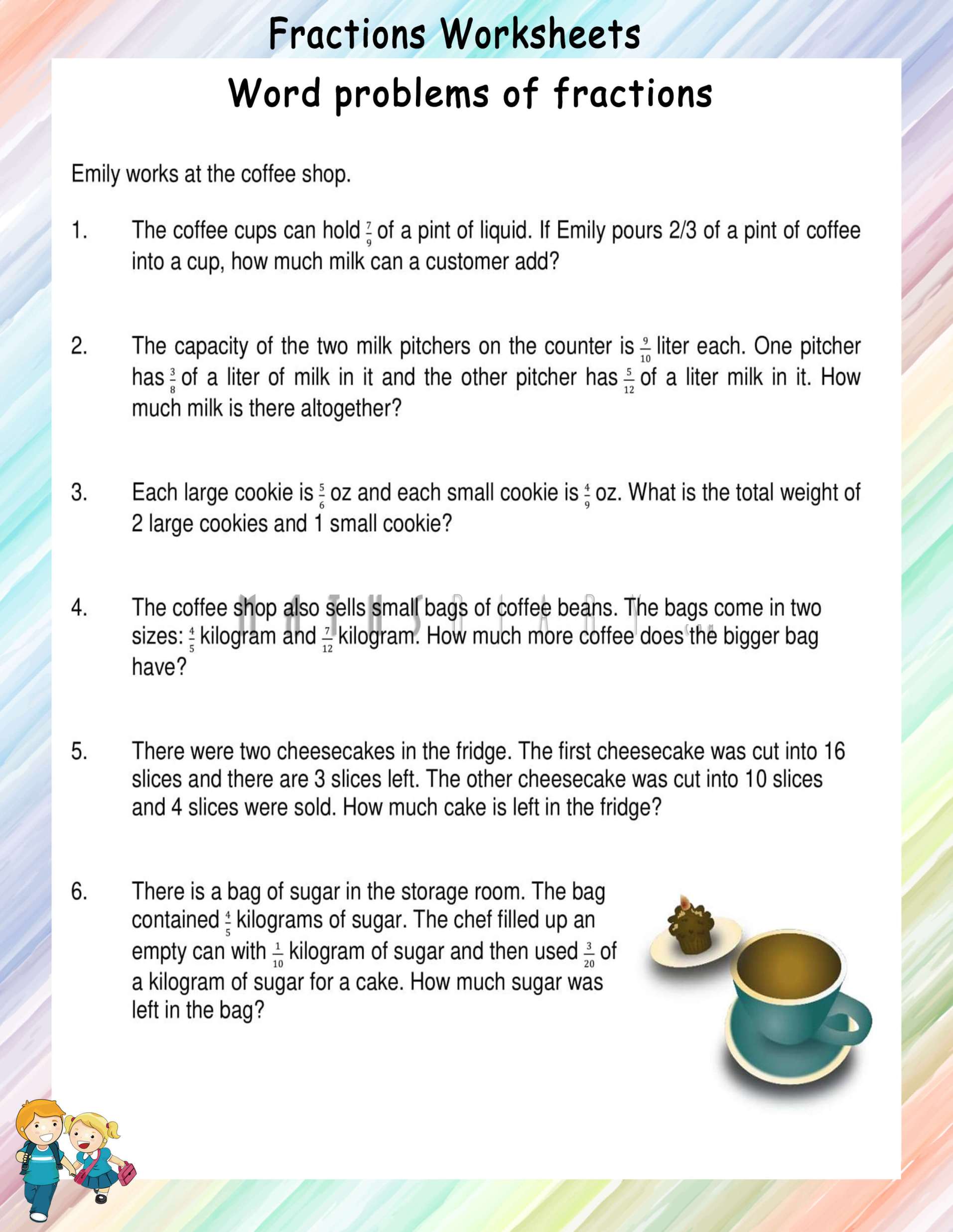 word problems with fractions worksheet