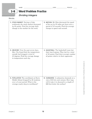 Dividing Integers Word Problems PDF: Complete with ease | airSlate ...