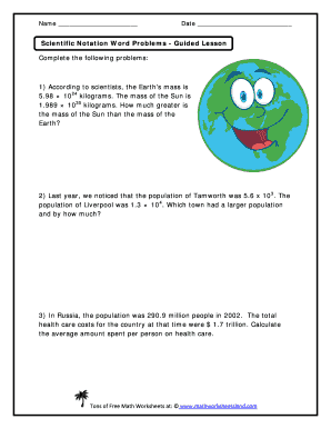 Scientific Notation Word Problems Worksheet - Fill and Sign ...