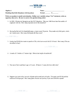 word problems with variables worksheet