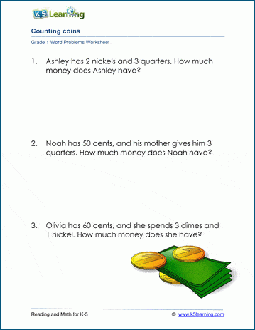 Money word problem worksheets for grade 1 | Worsheets library