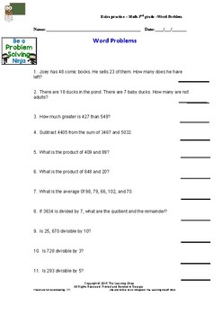3rd Grade Math Word Problems Worksheet