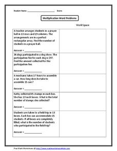 Multiplication Word Problems Worksheet for 4th - 6th Grade ...
